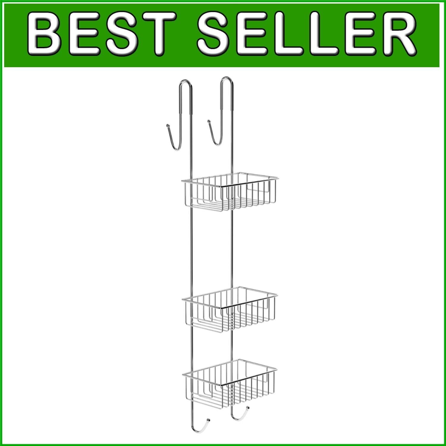 Durable Chrome-Plated Shower Caddy with 3 Shelves & Towel Hooks - Modern Design