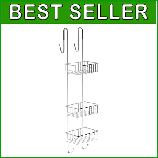 Durable Chrome-Plated Shower Caddy with 3 Shelves & Towel Hooks - Modern Design