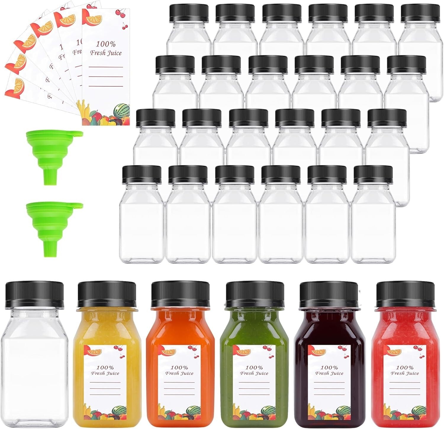 Food-Grade Clear Juice and Smoothie Bottles - 80 Count with Accessories