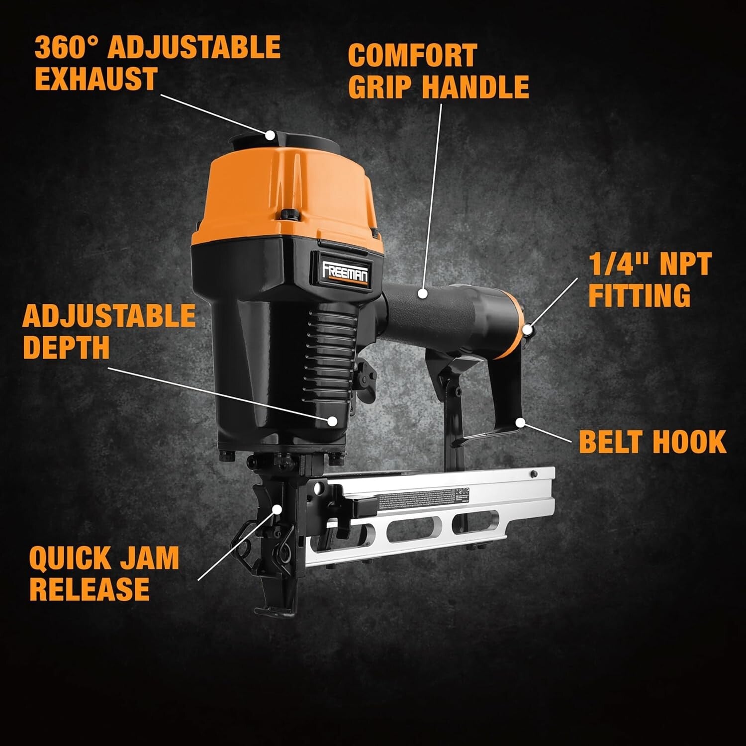 Adjustable Metal Belt Hook 16-Gauge Stapler with Quick Jam Release Feature