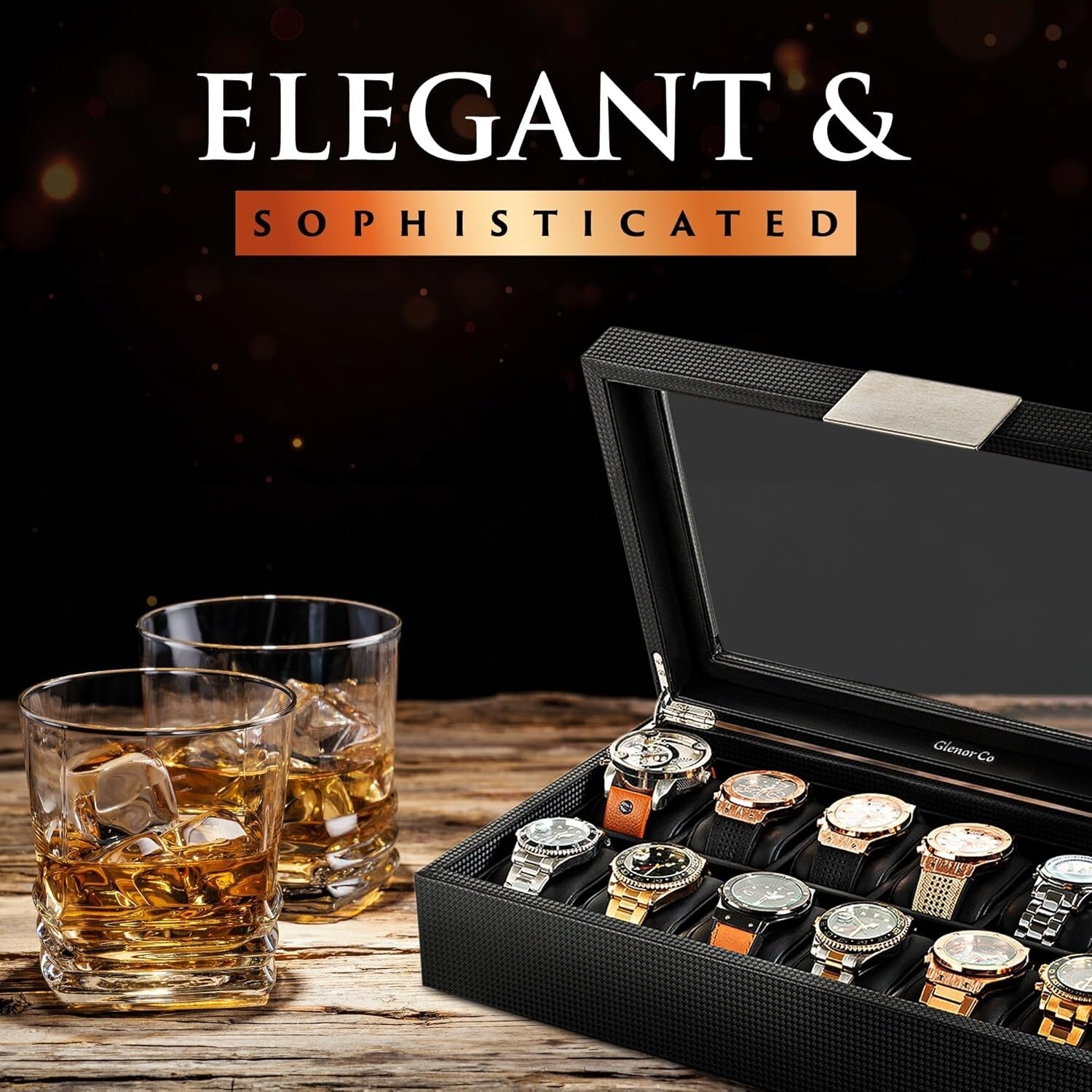 Sophisticated Men's Watch Box - 12 Slots for Luxury Timepieces in Black