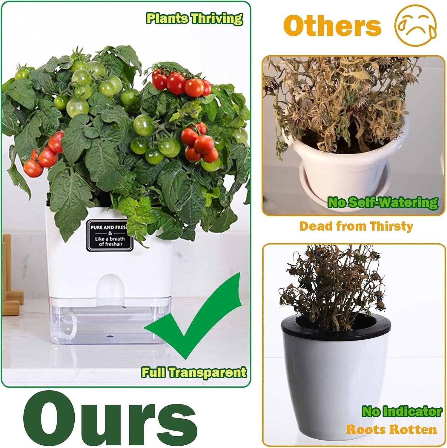 Elegant 7-Inch Self-Watering Pots for Indoor Plants – 8 Pack with Drainage Holes