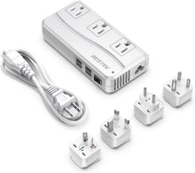 Load image into Gallery viewer, Universal Travel Adapter 220V to 110V &amp; 4-Port USB Charger - Compact &amp; Secure