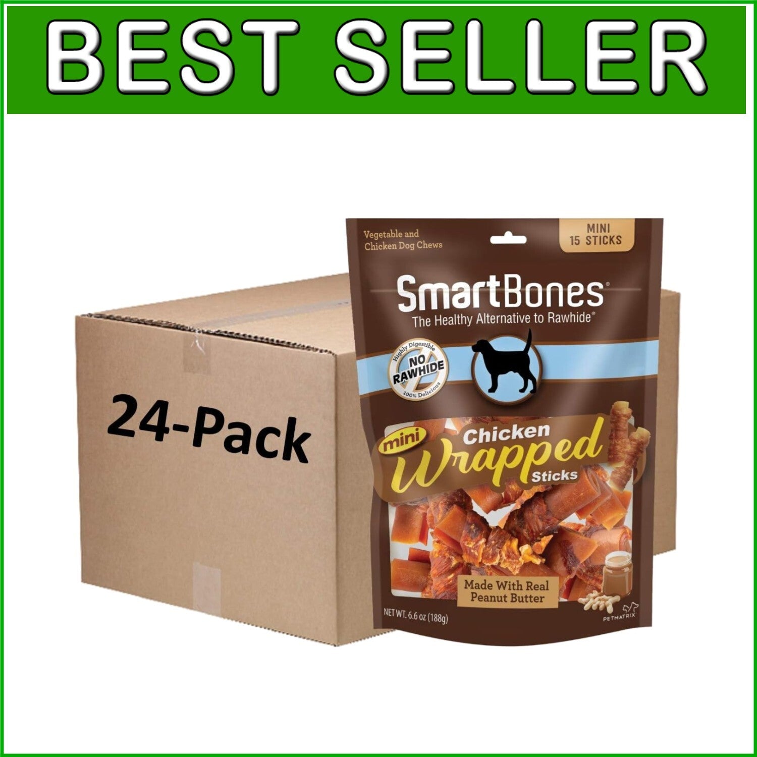 Delicious Rawhide-Free Chicken & Veggie Treats for Happy Dogs - 15 Count