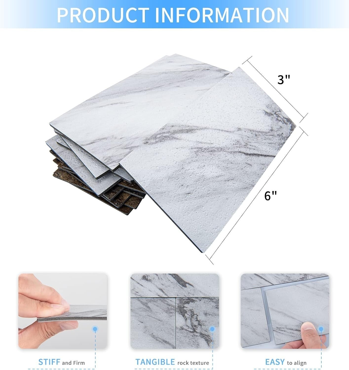 DIY-Friendly 3" x 6" White Granite Peel and Stick Backsplash for Kitchen & Bath