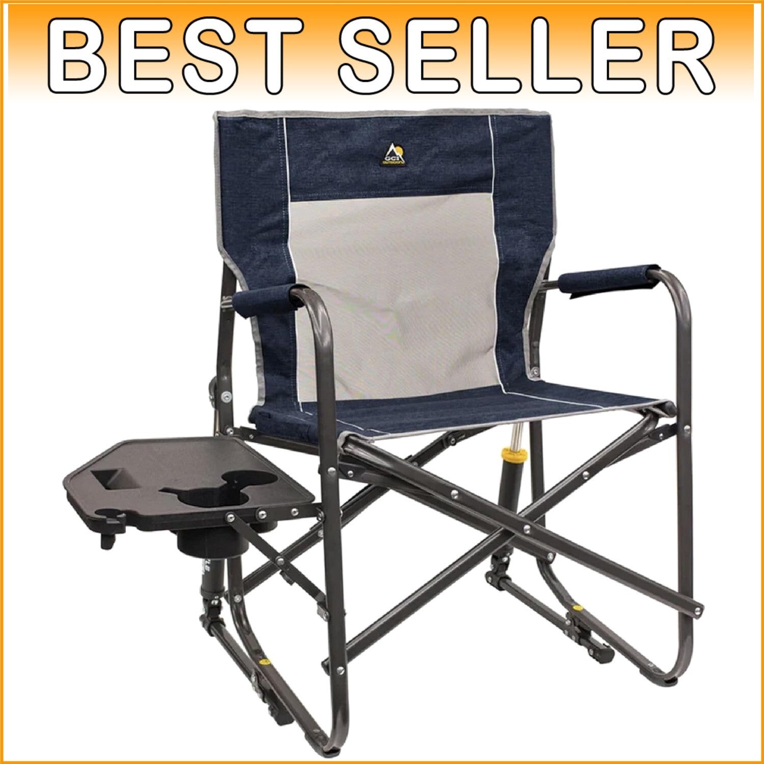 Durable Camping Rocker with Side Table - Eazy-Fold Comfortable Chair in Indigo