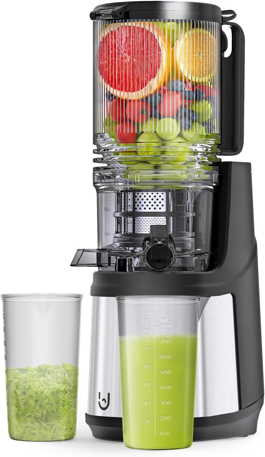 Compact Masticating Juicer - 5.8" Feeding Chute, High Juice Yield & Quiet Motor