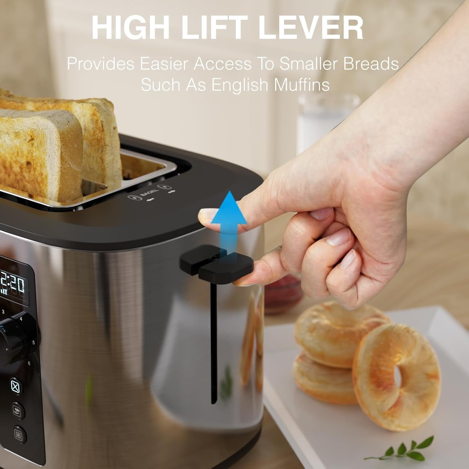 Elegant 4-Slice Toaster with 1.5" Slots & 6 Browning Settings – Ideal for Bagels