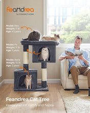 Load image into Gallery viewer, Smoky Gray 39.8" Cat Tower with Large Perch and Two Cat Caves - Stable &amp; Durable