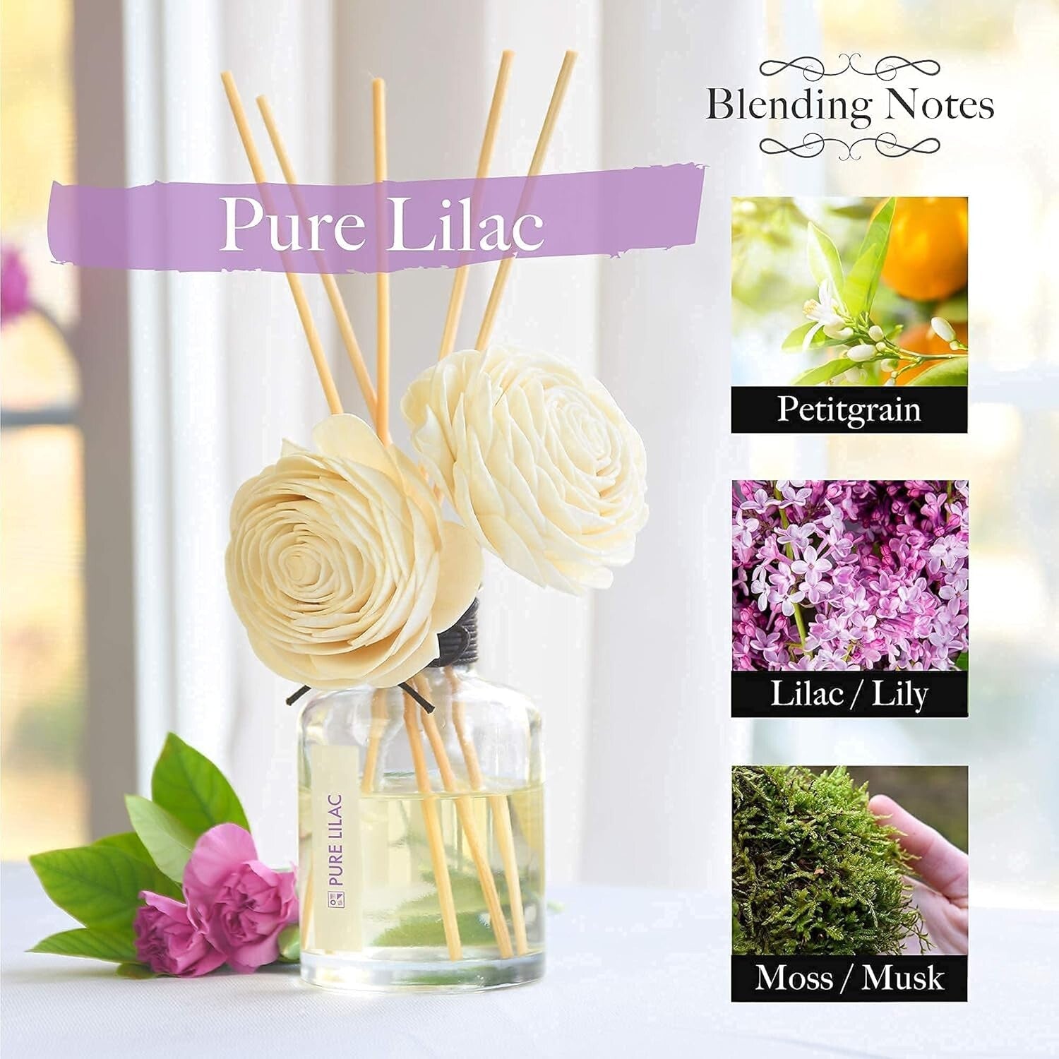 Fresh Cut Lilac Glass Diffuser with Sola Flowers - Luxurious Home Fragrance