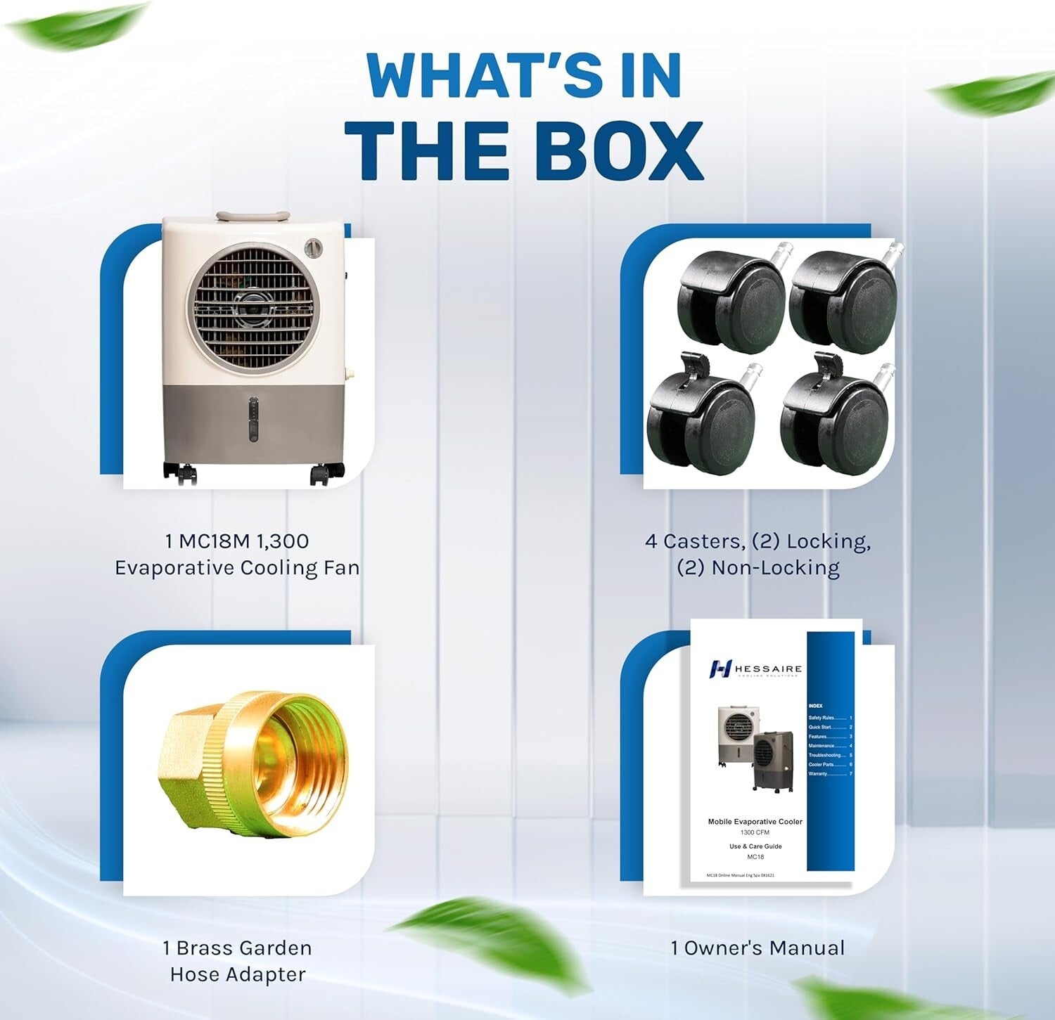 Efficient 1300 CFM Evaporative Air Cooler - 2-Speed Fan for 500 Sq. Ft. Areas