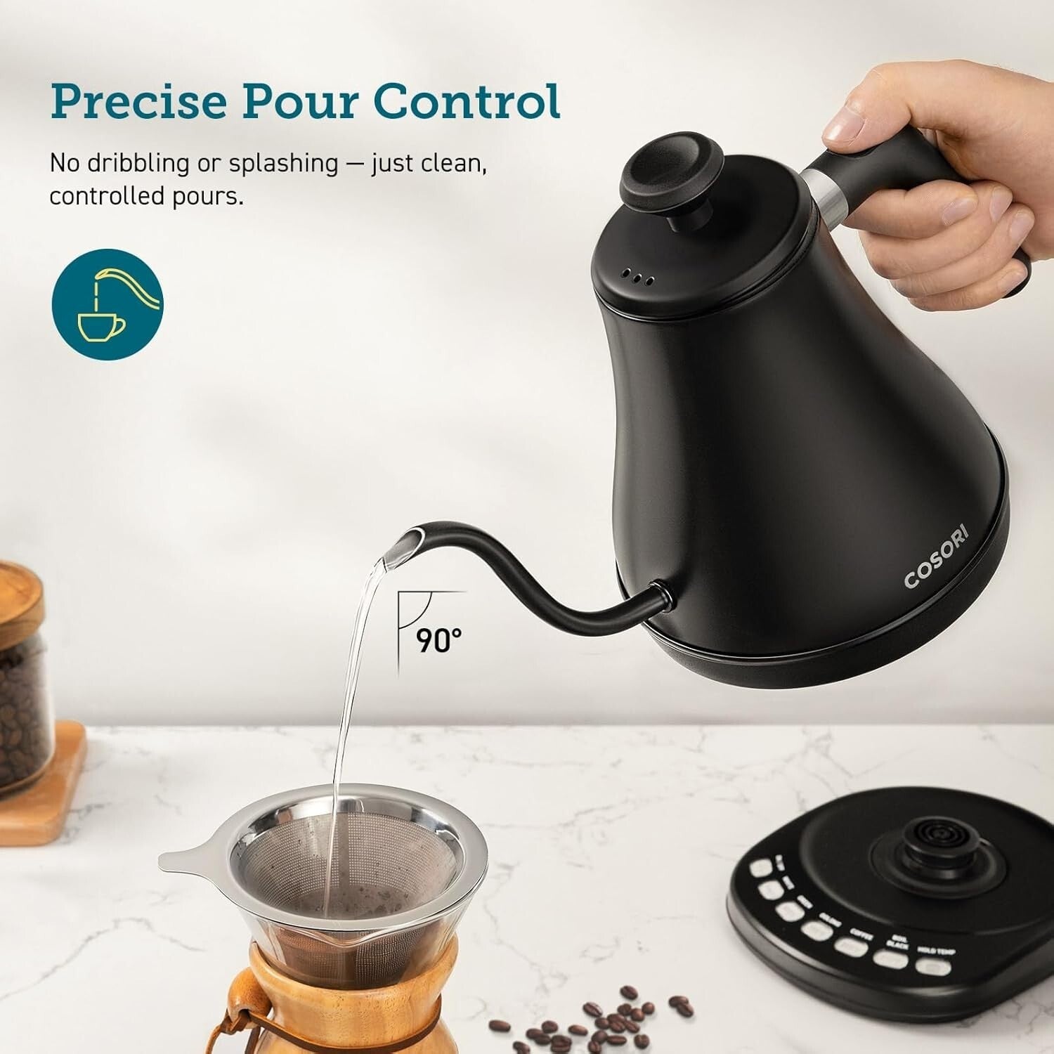Elegant Electric Gooseneck Kettle with 5 Temperature Presets & 1-Hour Keep Warm
