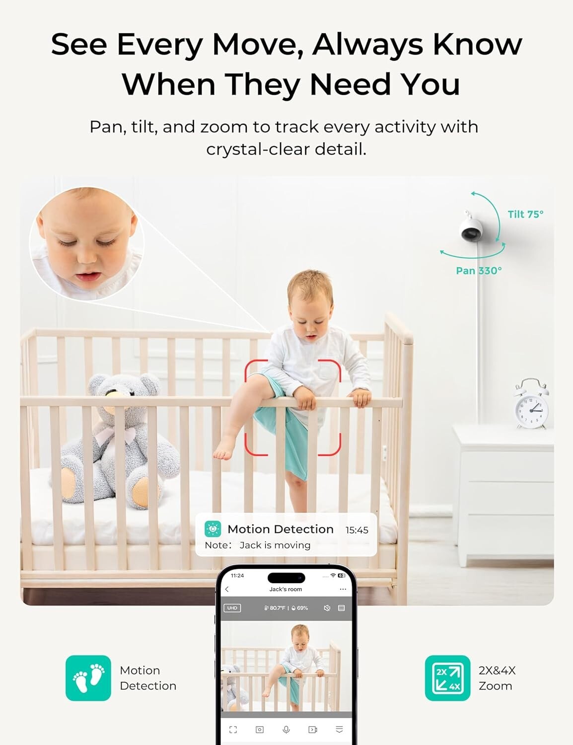 Advanced 1080P WiFi Baby Monitor with Motion Alerts & Triple Security Features