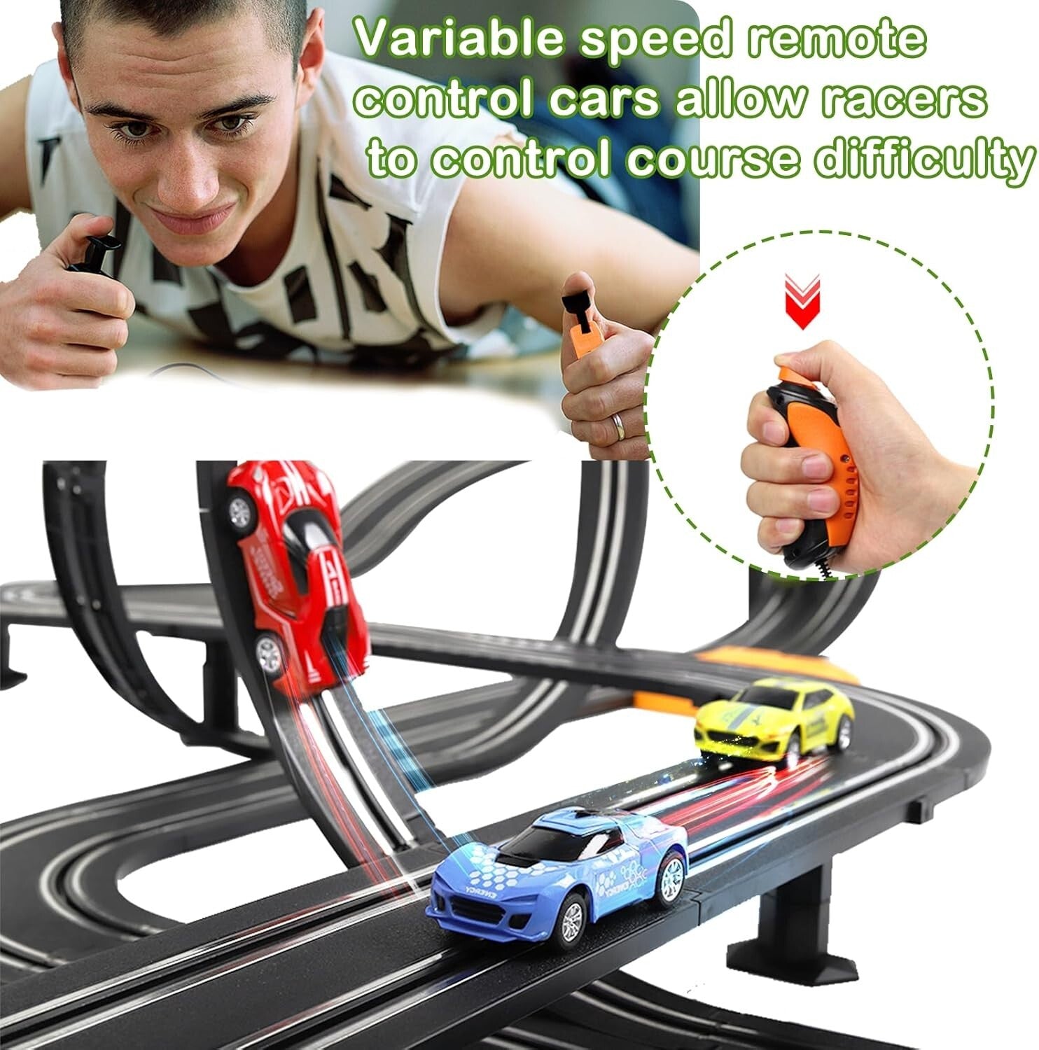 Complete Slot Car Racing Set with 23ft Track, 4 Cars & Competitive Lap Counters