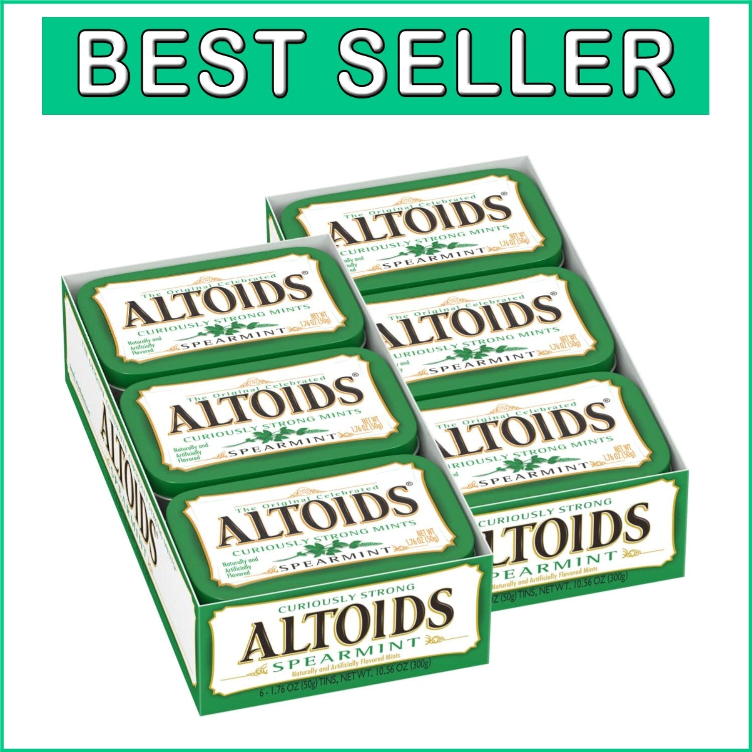 12 Packs of Spearmint Mints - Curiously Strong Breath Fresheners in Tins