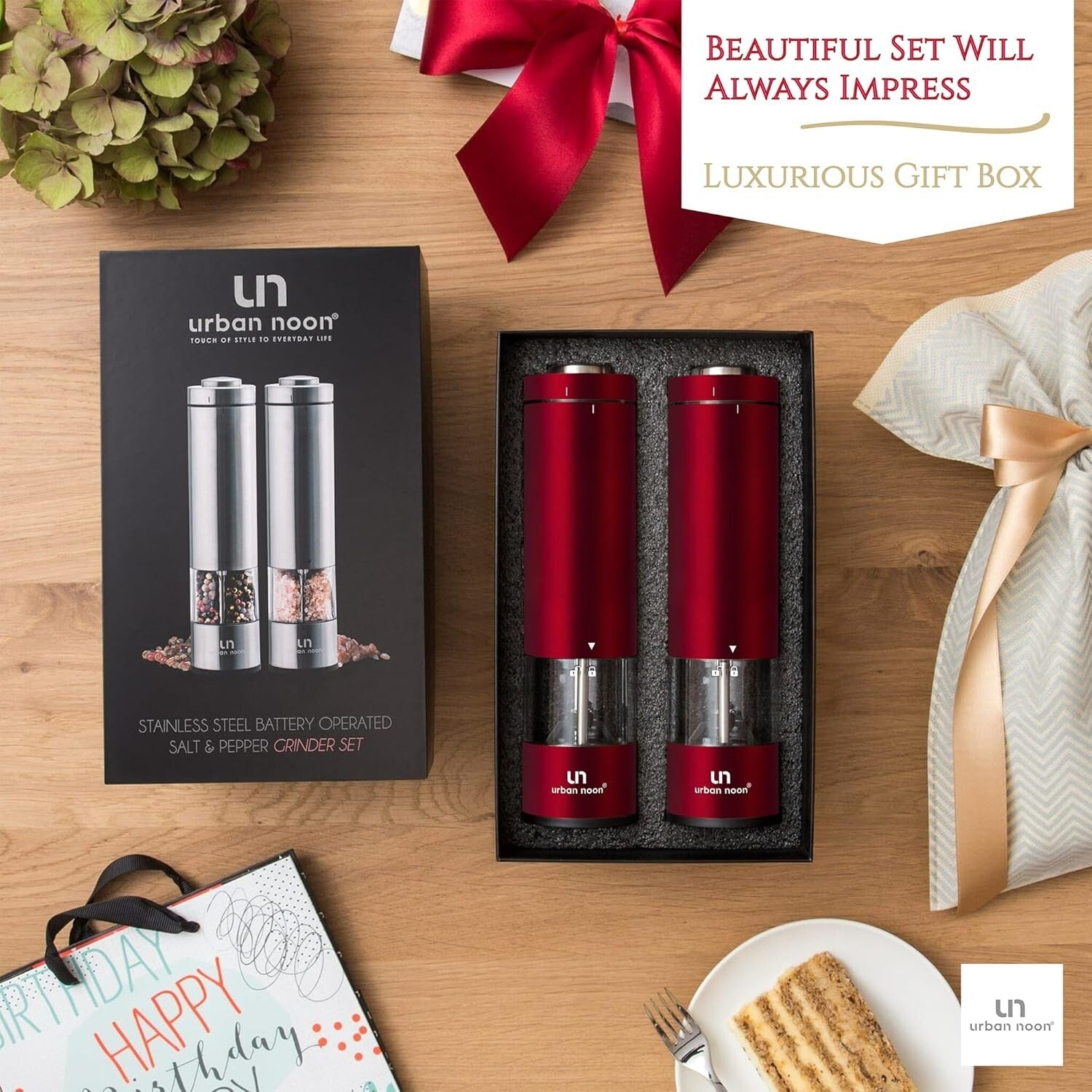 Chic Salt and Pepper Grinder Set with LED & Ceramic Core - Perfect Kitchen Gift!