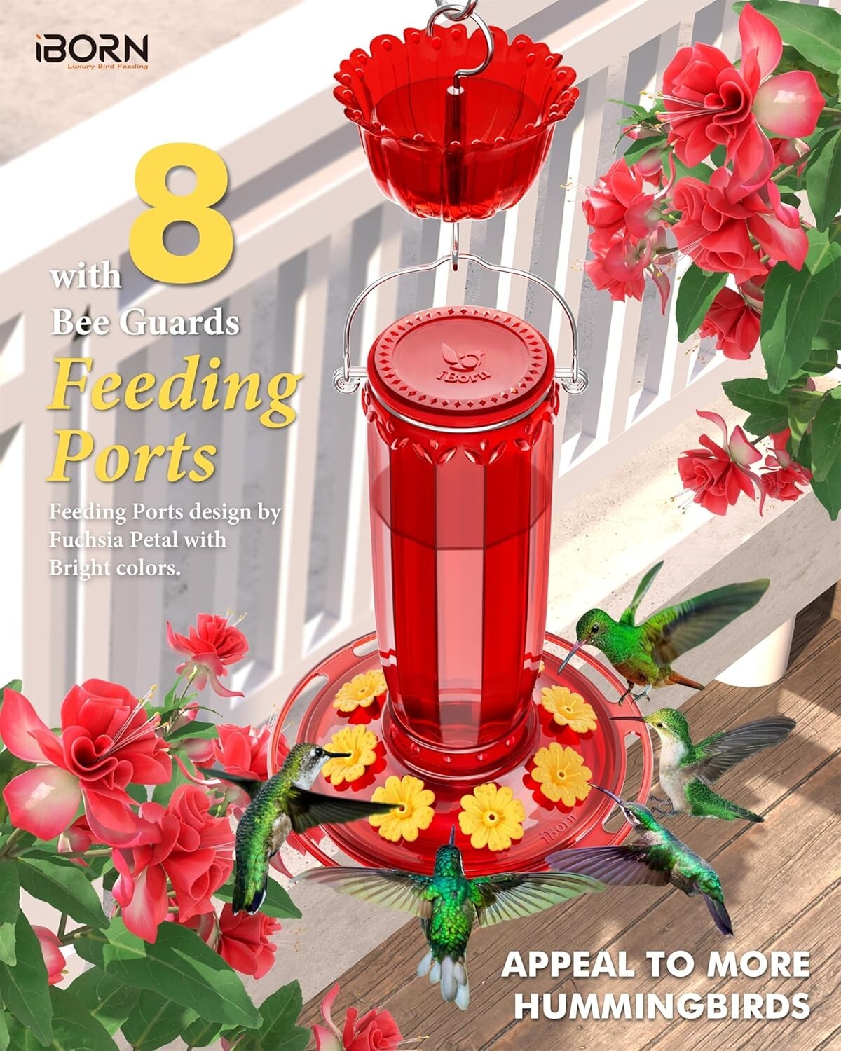 Attractive Hummingbird Feeder with Ant Moat - Durable Glass, Gift Box Included