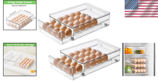Clear Egg Tray with Non-Slip Base - Holds 48 Eggs, 2 Pack for Easy Storage