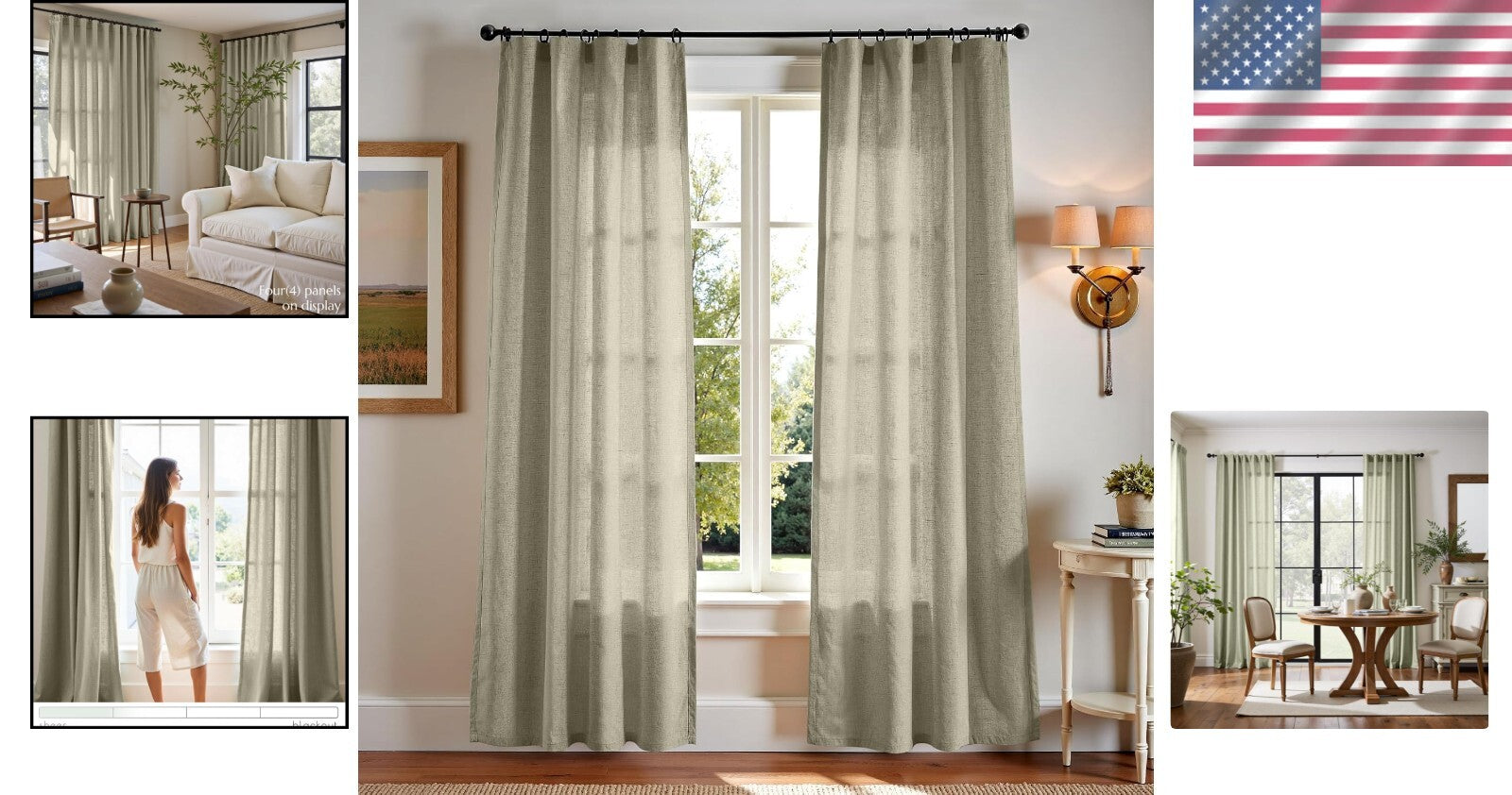 Elegant Light Green Linen Blend Curtains - 84" Long for Rustic Living Spaces