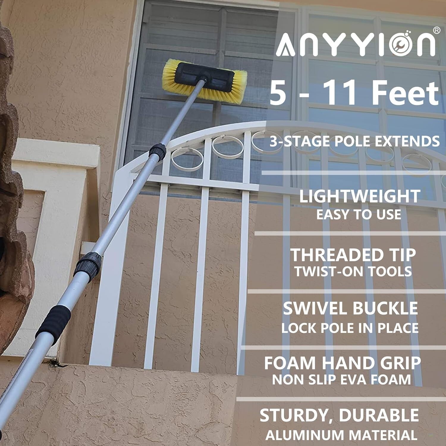 11-Foot Telescopic Car Wash Brush with Soft Bristles - Safe for All Surfaces