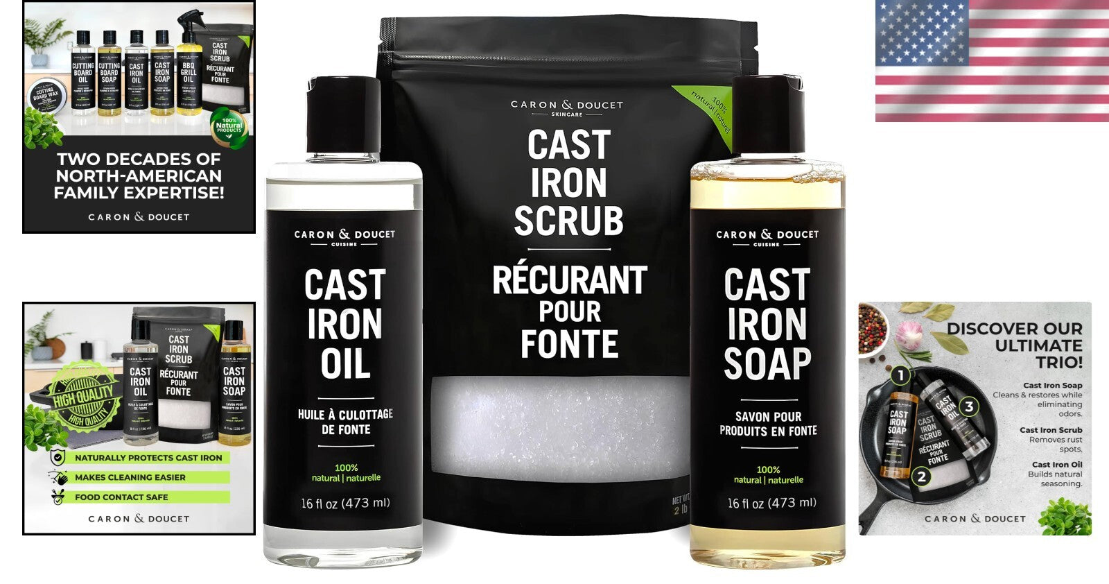 Ultimate 32 Fl Oz Plant-Based Cleaning Set for Cast Iron Restoration & Seasoning