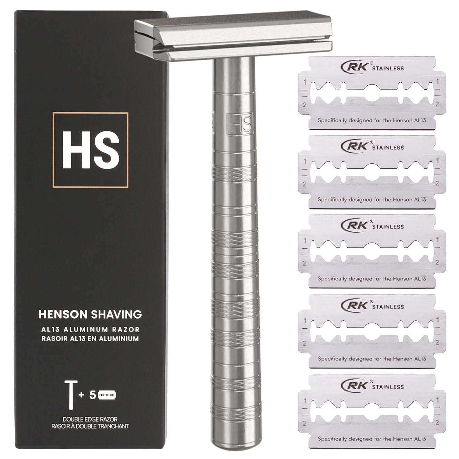 Aluminum Double Edge Safety Razor with 5 Spare Blades - Gentle Precision Shave