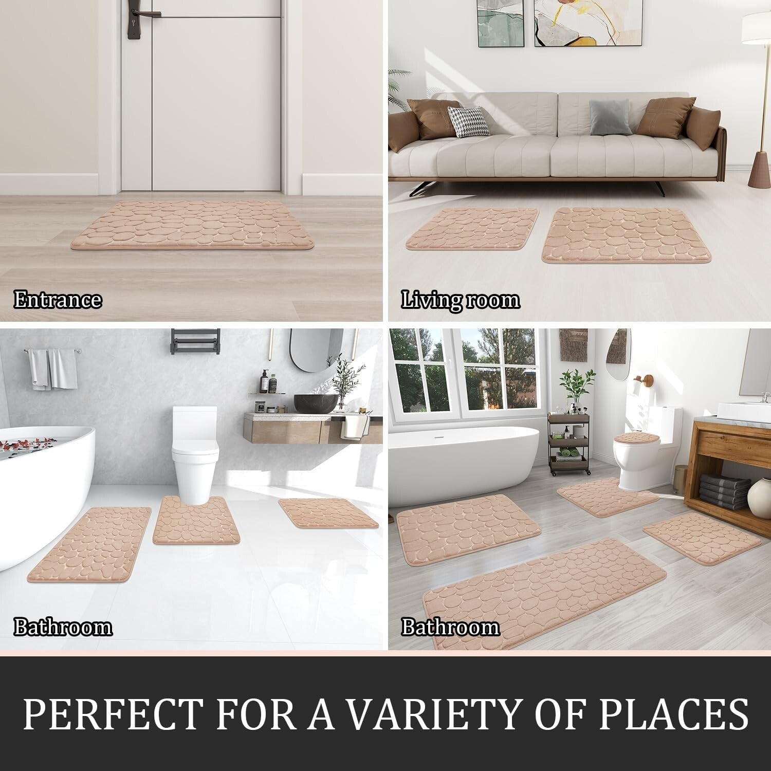 Luxurious Water-Absorbent Bath Rug Set - 5-Piece Memory Foam Khaki Collection