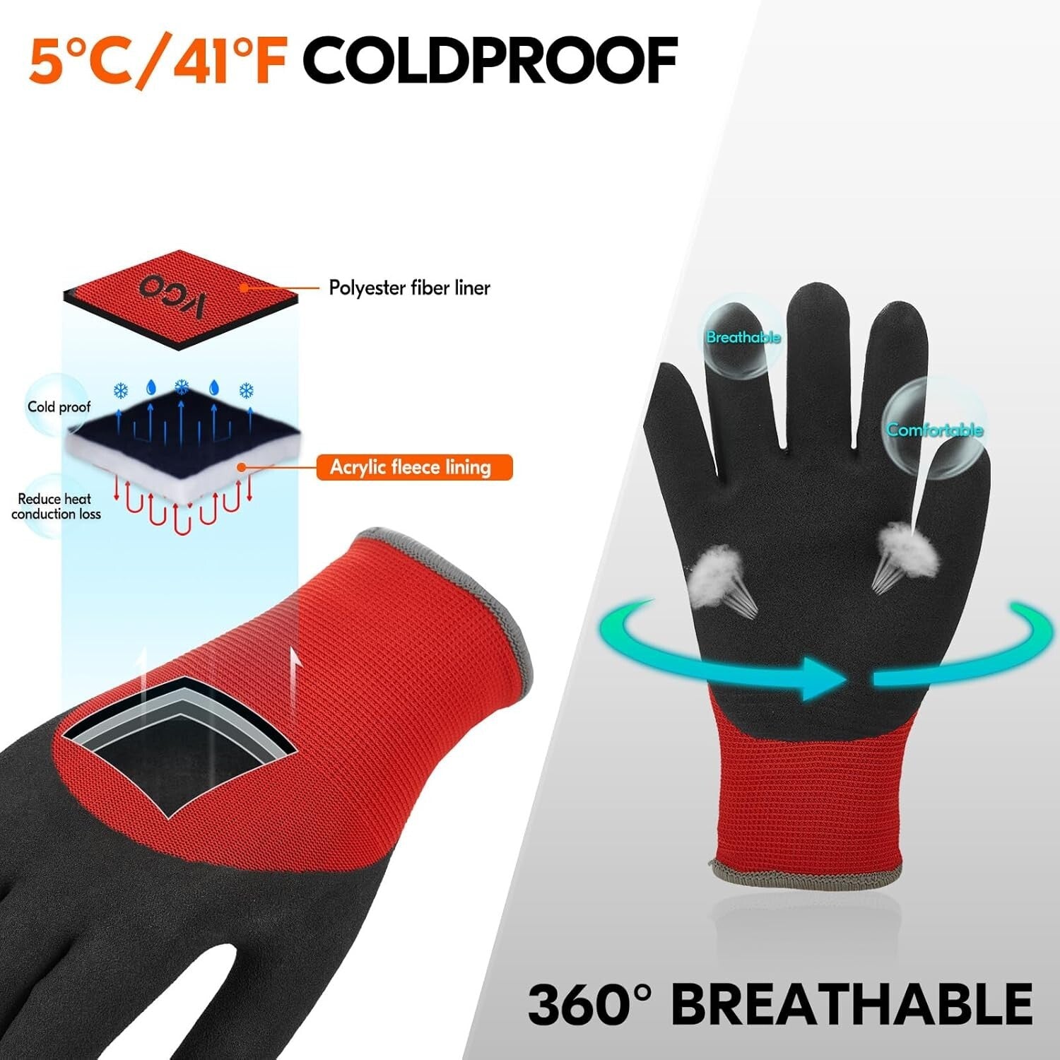 5 Pairs Double Lined Winter Work Gloves with Durable Grip for Cold Conditions