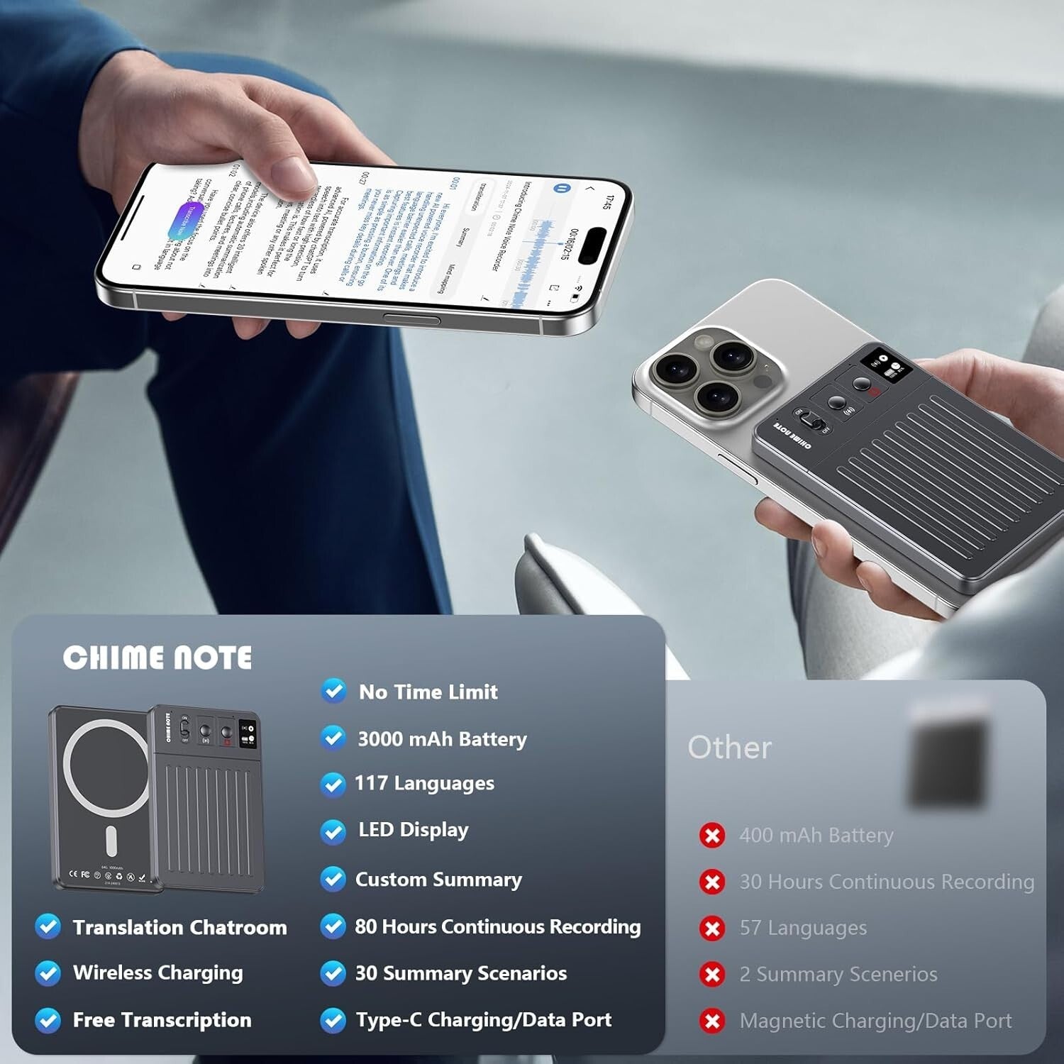 Compact AI Voice Recorder with 80-Hour Battery & App Control - 121 Languages