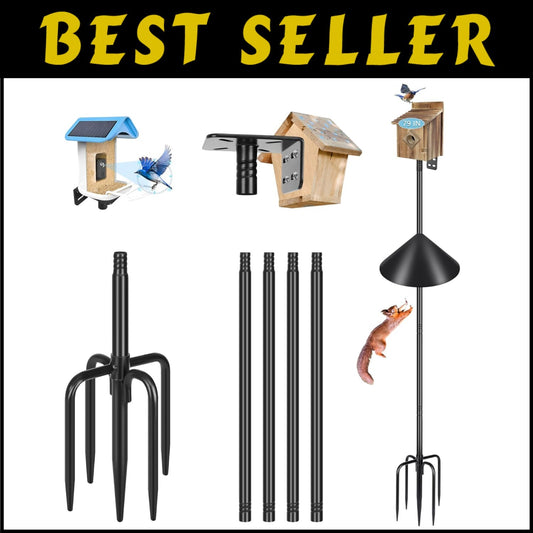 Black Freestanding Bird Feeder Pole with 19-Inch Squirrel Baffle - 79 Inches