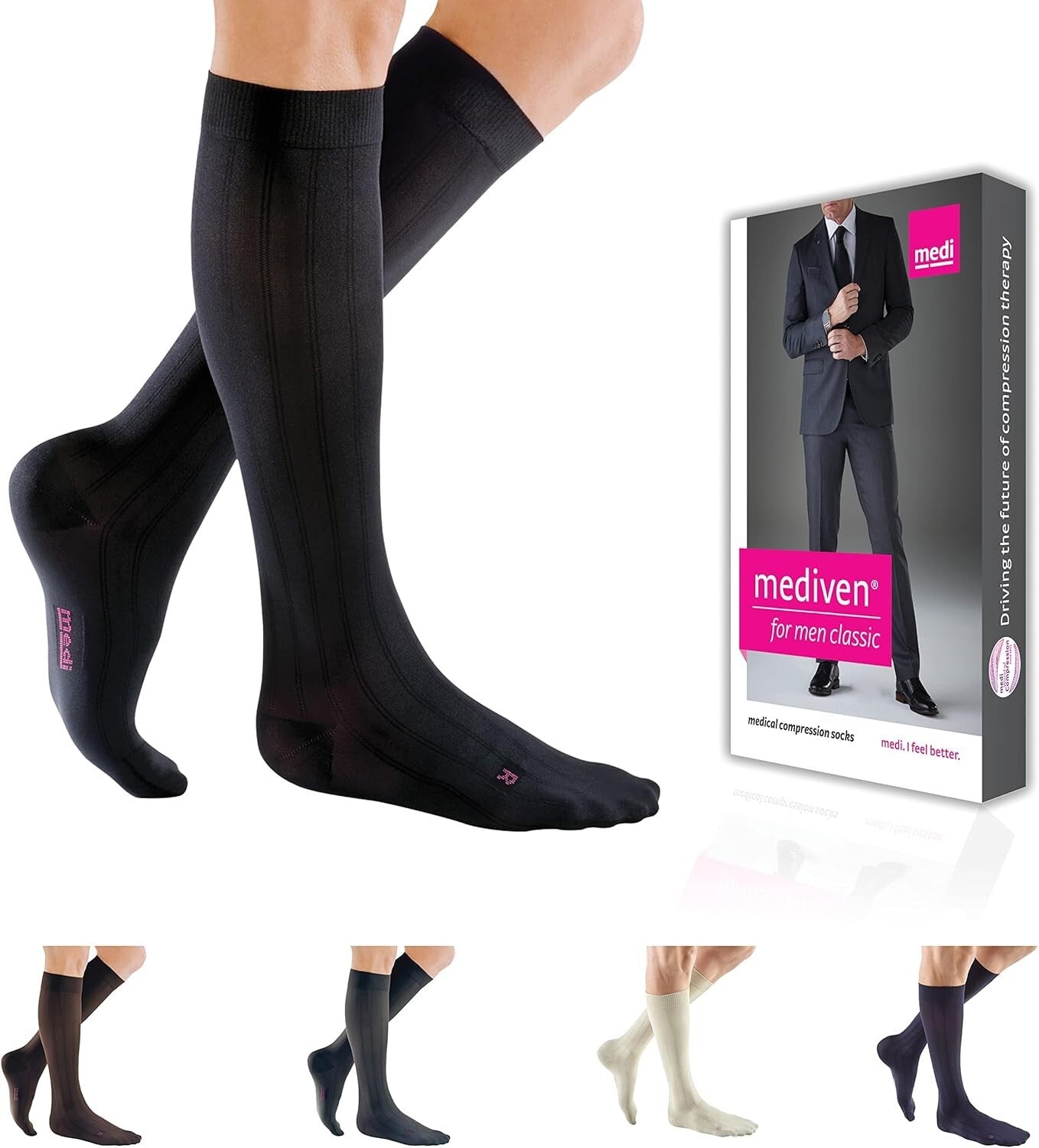 Timeless Black Calf High Compression Socks for Men - 15-20 mmHg Support