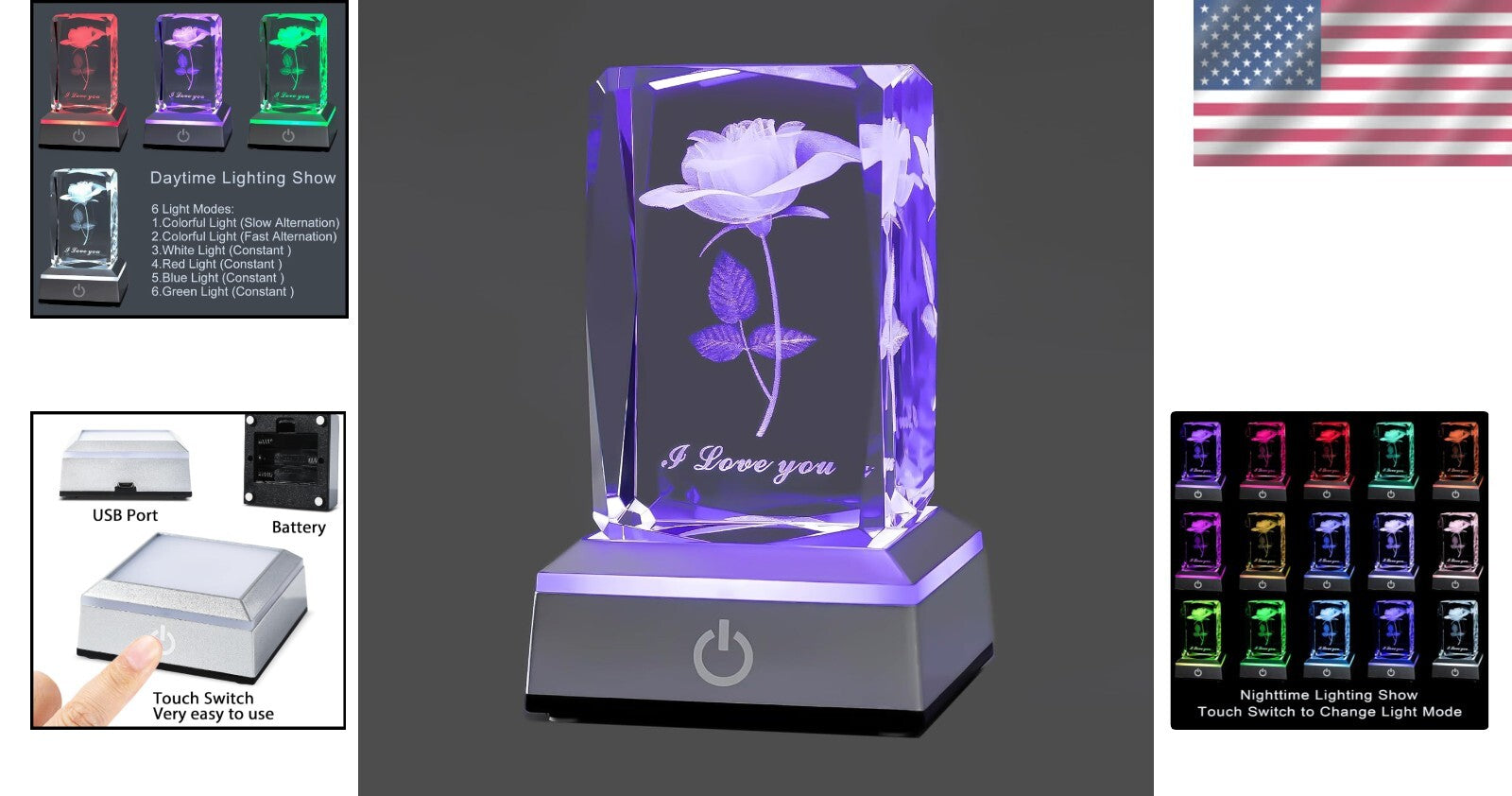 Elegant 3D Laser Engraved Crystal Nightlight - Touch Control, Portable Design