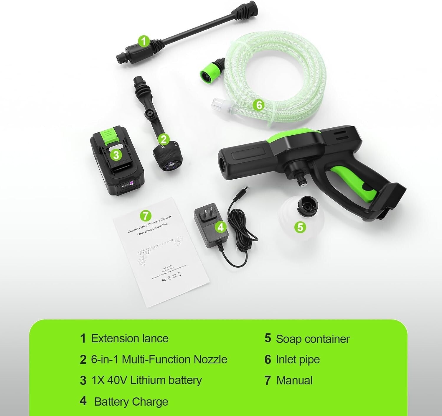 960 PSI Cordless Power Washer with 6-in-1 Nozzle & Soap Container Included