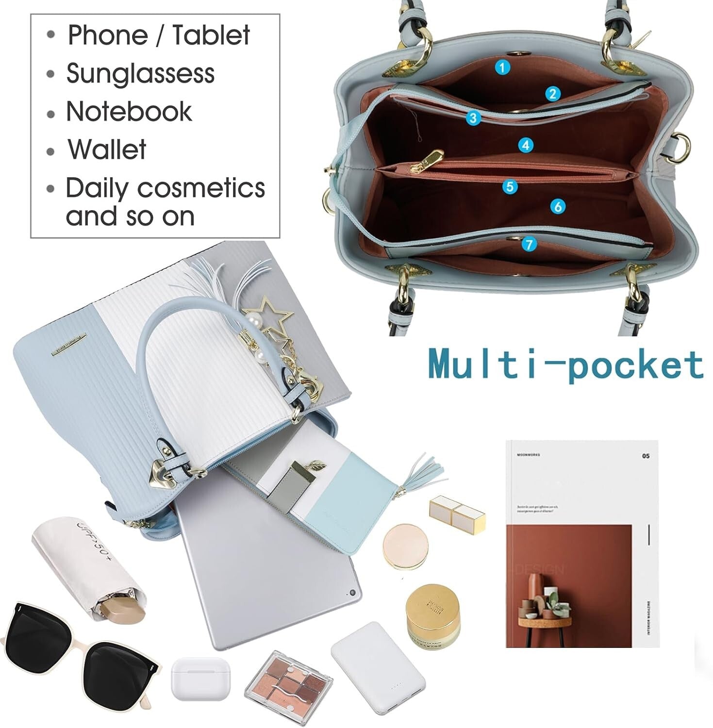 Versatile Women's Satchel Bag with Multiple Pockets - Stylish & Practical