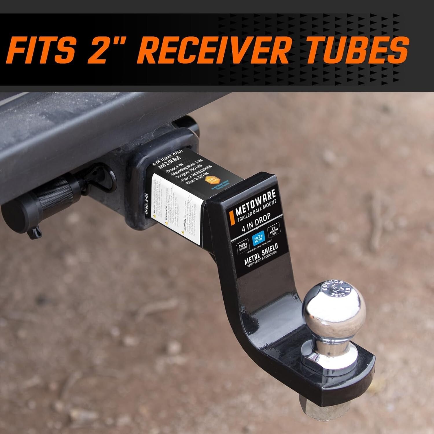 Easy-Install 4-Inch Drop Hitch with Attached 2-Inch Ball & Lock - Black Finish