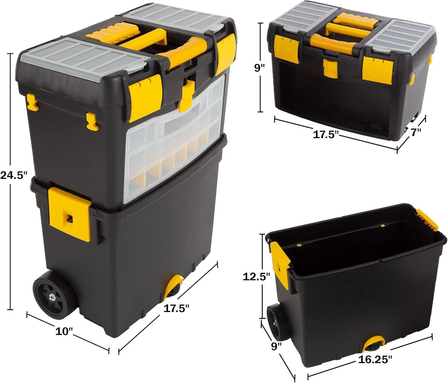 Heavy-Duty Portable Tool Chest with Wheels and Removable Top for Easy Access