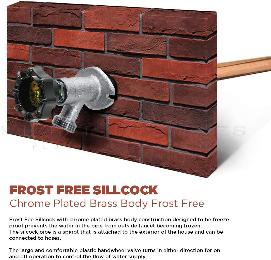 Frost-Free Sillcock Pipe 1/2 Inch PEX & 3/4 Inch Hose Bib - Brass Chrome Finish
