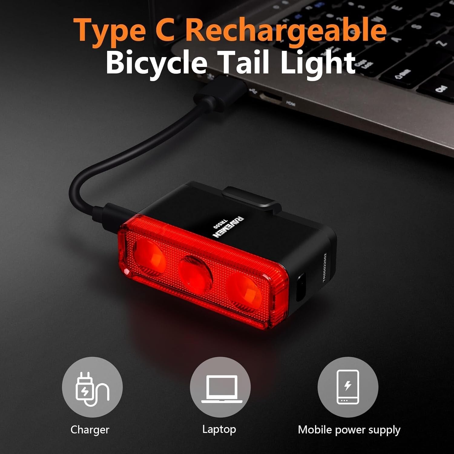 Daytime & Nighttime Bike Rear Light - 500 Lumens, Side Visibility, Rechargeable