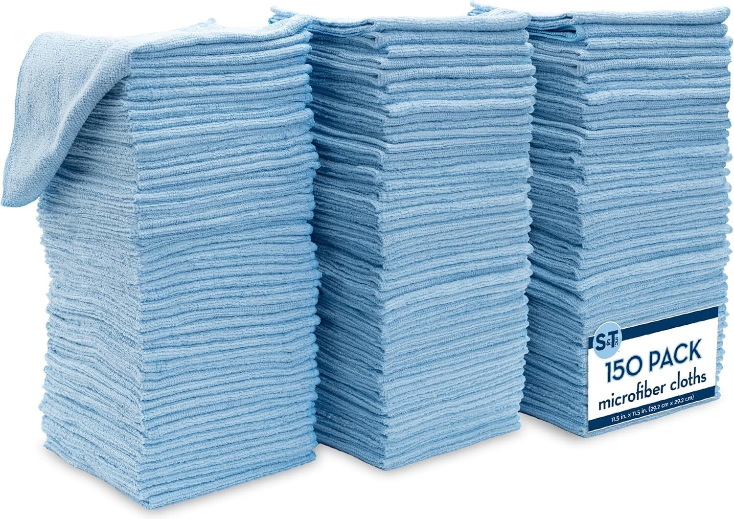 Bulk 150 Light Blue Microfiber Cleaning Cloths - Machine Washable & Lint-Free