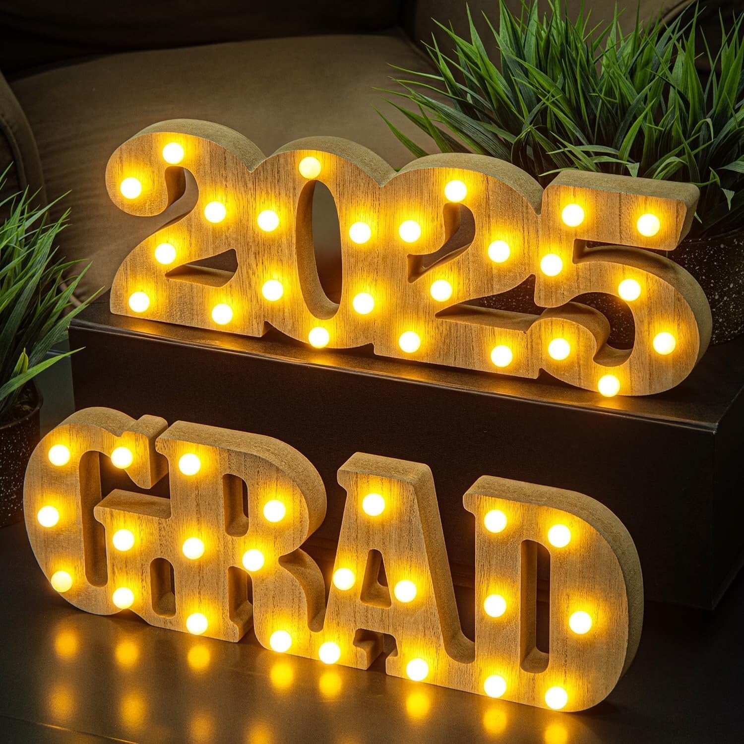 Sturdy Wooden 'Grad 2025' Marquee Lights for Graduation Party Centerpieces
