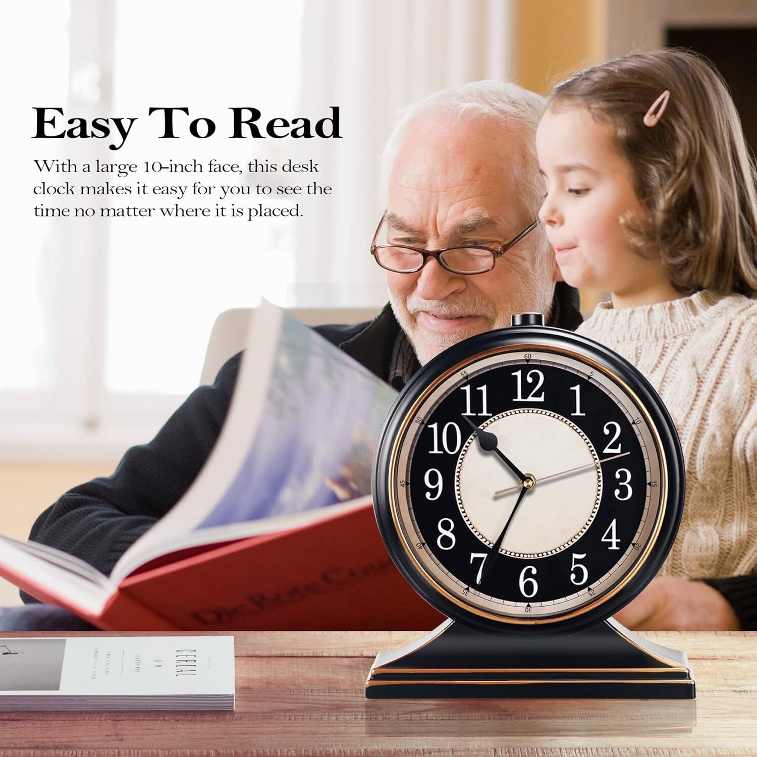 Classic Black and Gold 10-Inch Silent Desk Clock - Ideal Living Room Accent