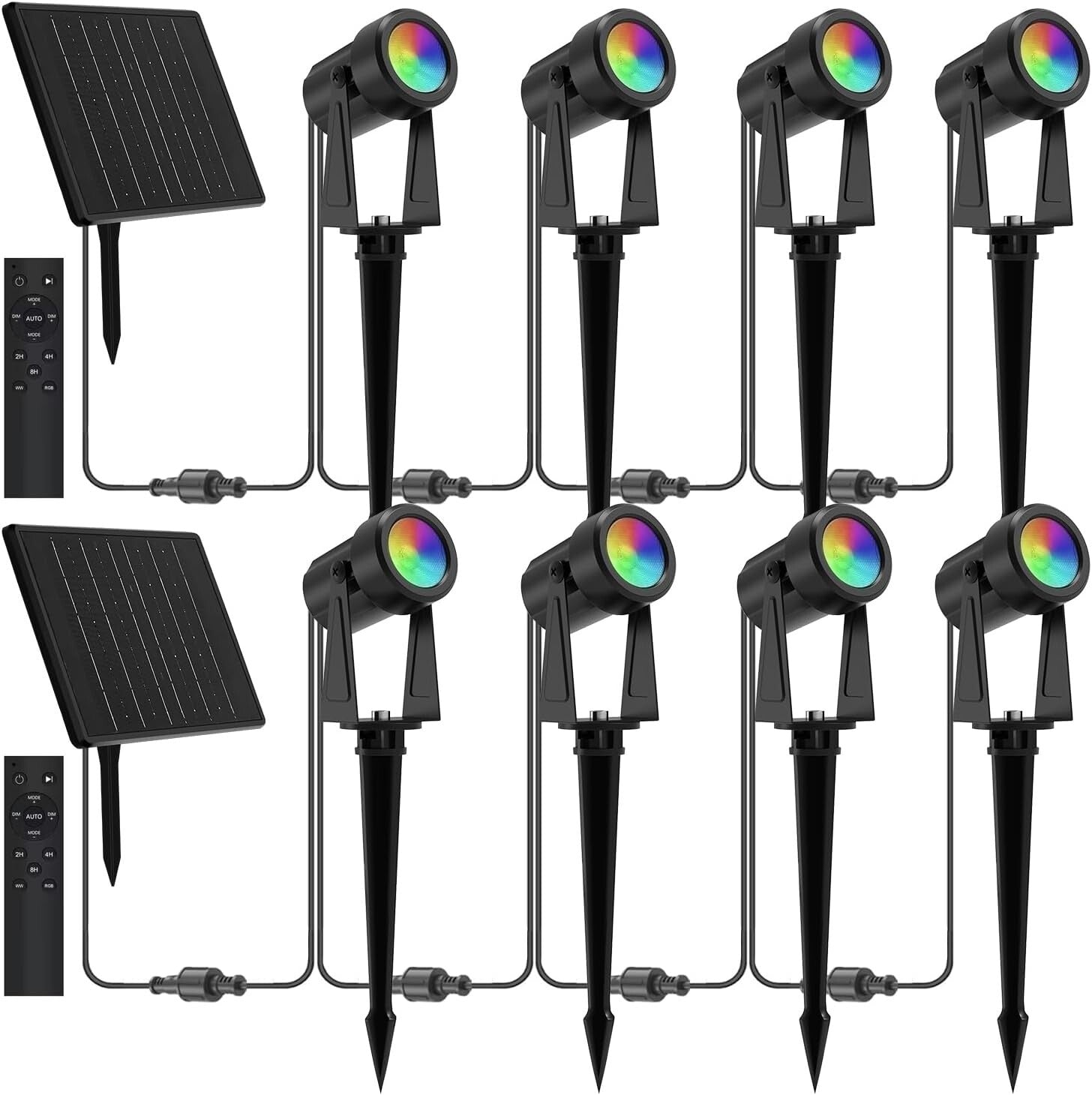 High-Capacity Solar RGBW Spot Lights - Waterproof & Easy Installation Set