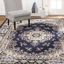 Load image into Gallery viewer, Luxurious Navy Blue/Brown Medallion Area Rug, 5'2"x7'4", for Cozy Living Spaces