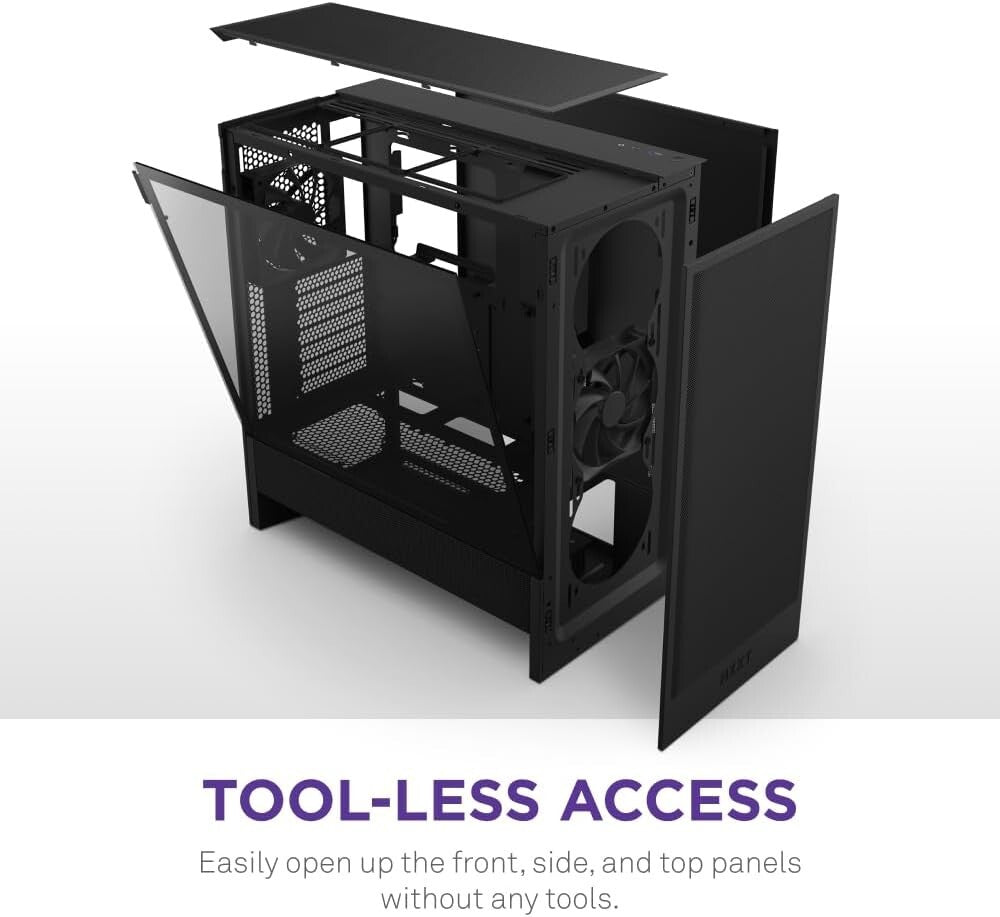 Durable H5 Flow 2024 Mid-Tower Case - 120mm Fans, Tempered Glass, & Black Finish