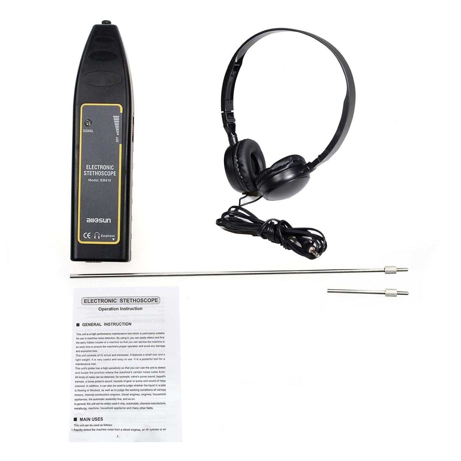 Ultrasonic Automotive Noise Finder Stethoscope with LED Signal Indicator - Black