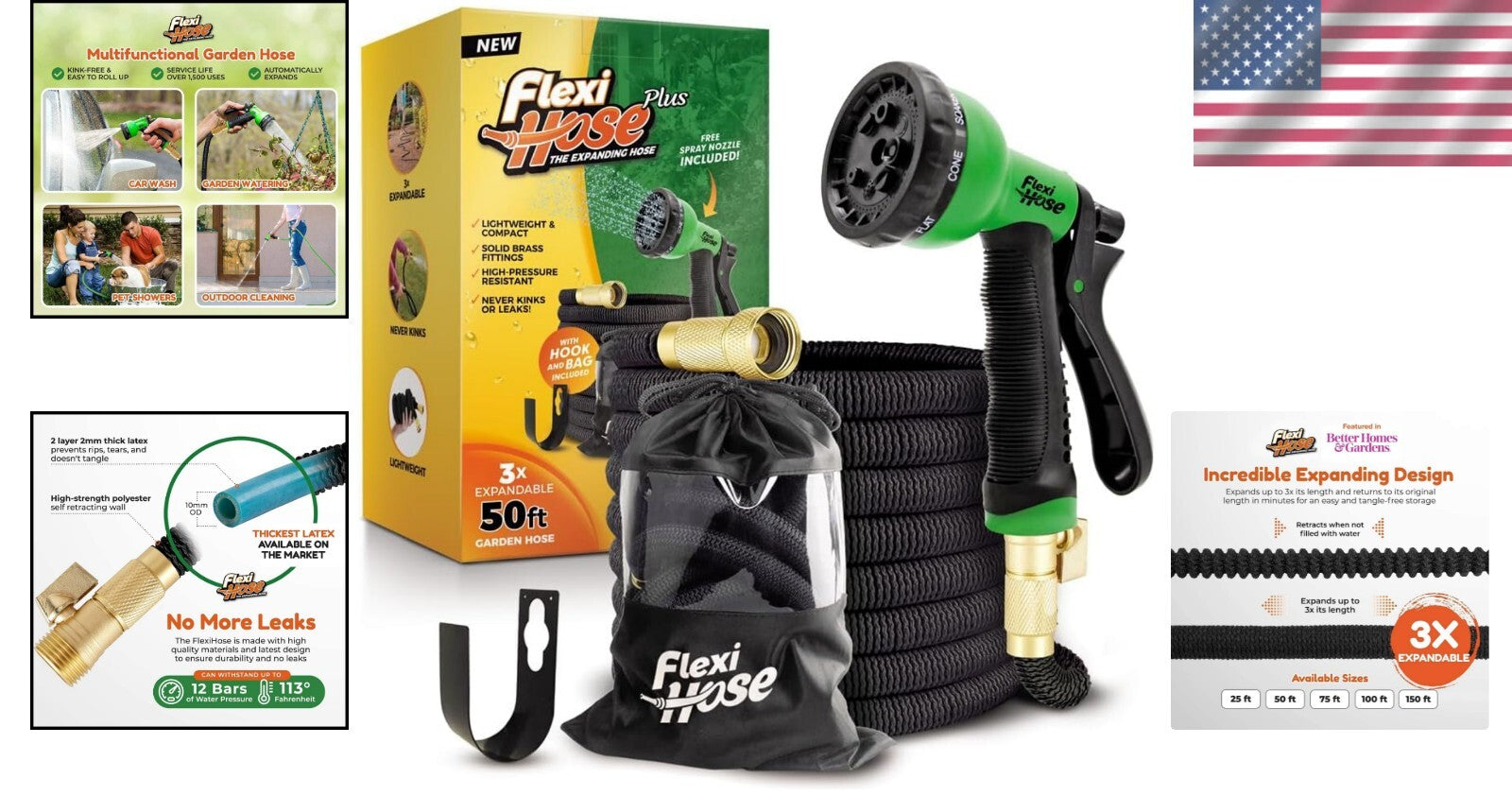 Flexible Expandable Garden Hose – 50ft with 8 Patterns, Anti-Kink Technology