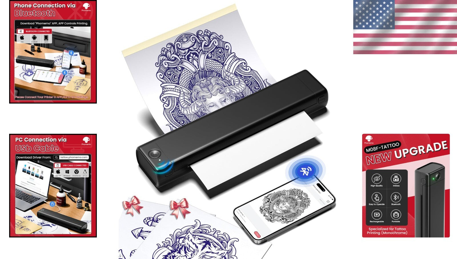 Lightweight Tattoo Stencil Printer M08F - Bluetooth Thermal Printing & 10 Papers