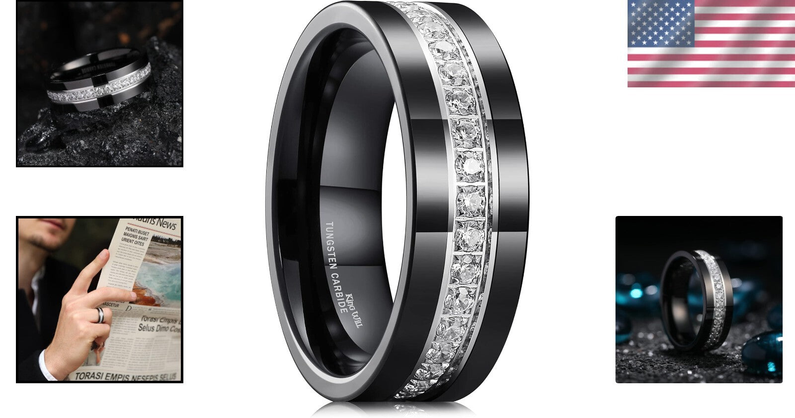 Men's Paid Engagement Ring in Tungsten - Comfort Fit with Cubic Zirconia Shine