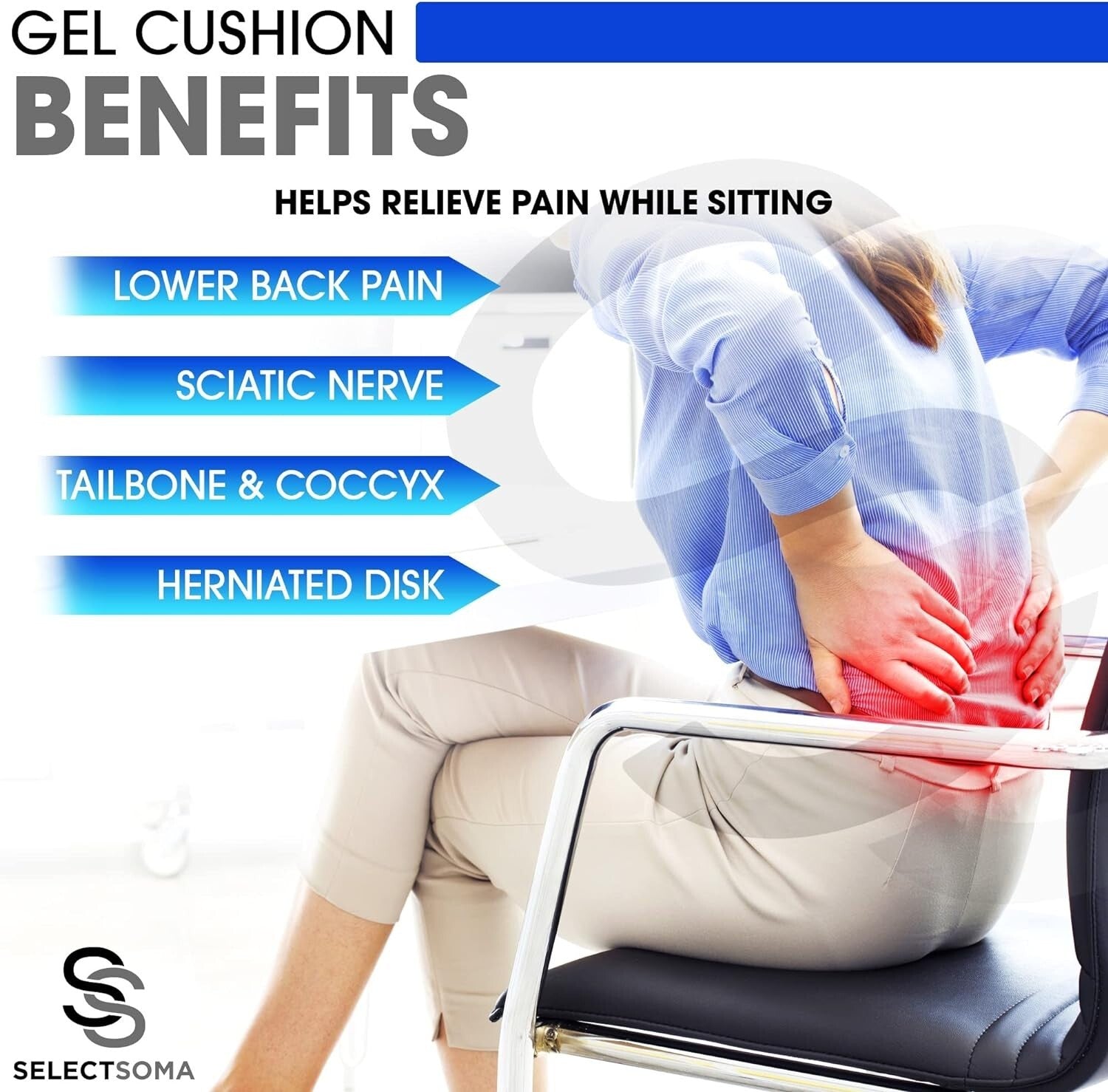 Ergonomic Gel Seat Cushion with Pressure Relief & Cooling for Comfortable Seats