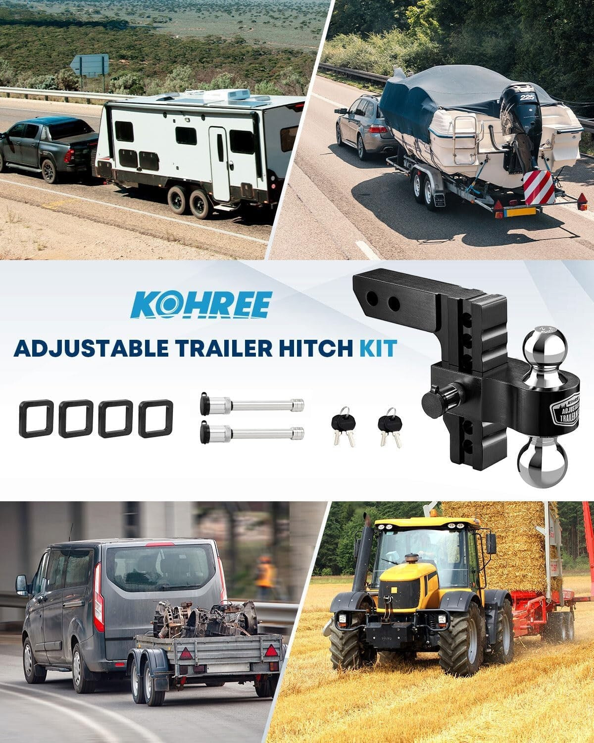 High-Strength 6" Adjustable Tow Hitch for RVs & Trailers - Locking Pin Included